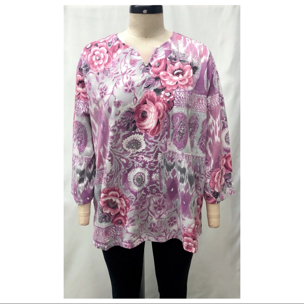 Alfred Dunner Paisley and Flower Print L/S Blouse